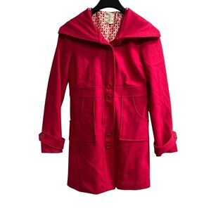 Tulle Anthropologie Jacket Women M Pink Wool Blend Coat Peacoat Retro Mod Preppy